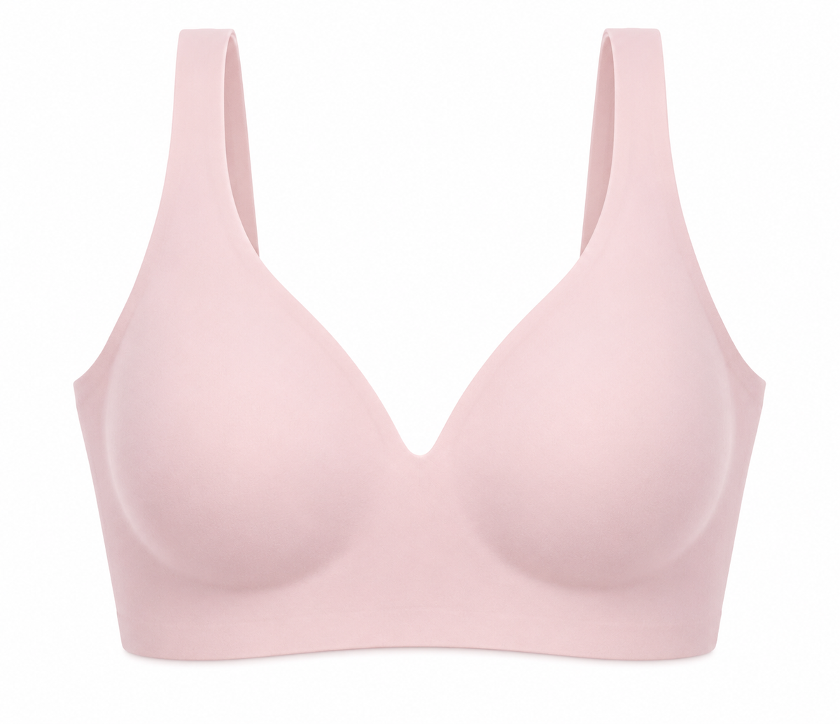 Pink HugMyBody™ Essential Jelly Bra with a smooth seamless design, wide shoulder straps and V-neckline, shown from the front on a white background.