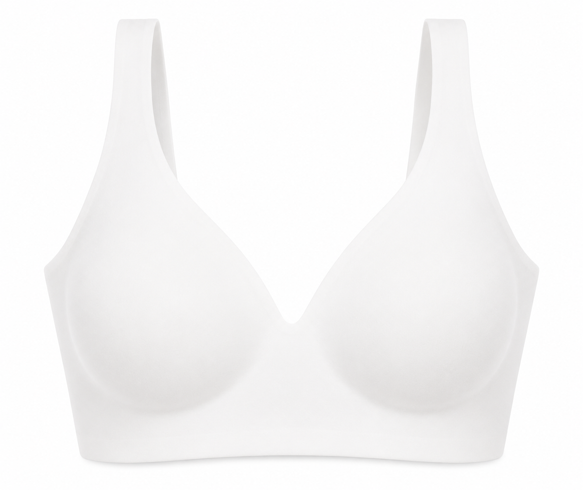 White HugMyBody™ Essential Jelly Bra with a smooth seamless design, wide shoulder straps and V-neckline, shown from the front on a white background.
