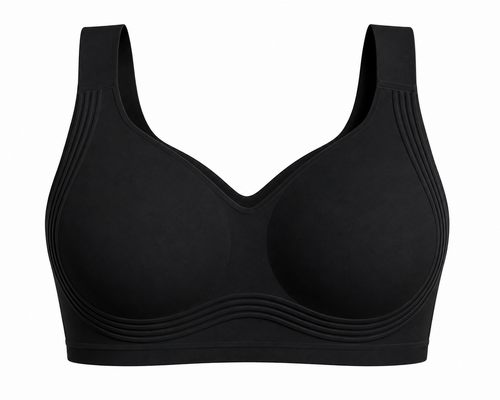 Black HugMyBody™ Signature Jelly Bra with visible ribbed jelly support technology around the cups and sides, shown from the front on a white background.