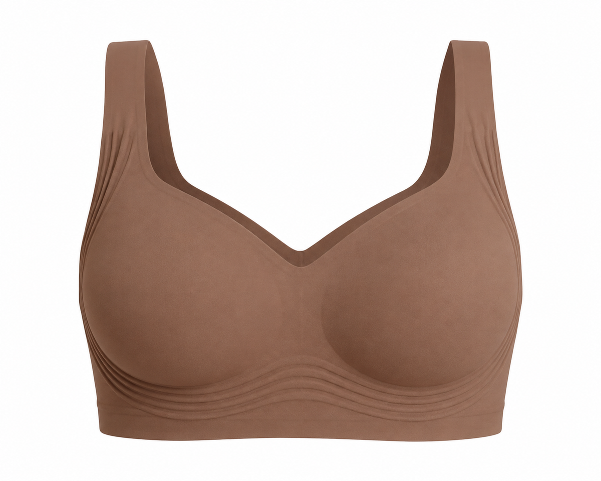 Brown HugMyBody™ Signature Jelly Bra with visible ribbed jelly support technology around the cups and sides, shown from the front on a white background.