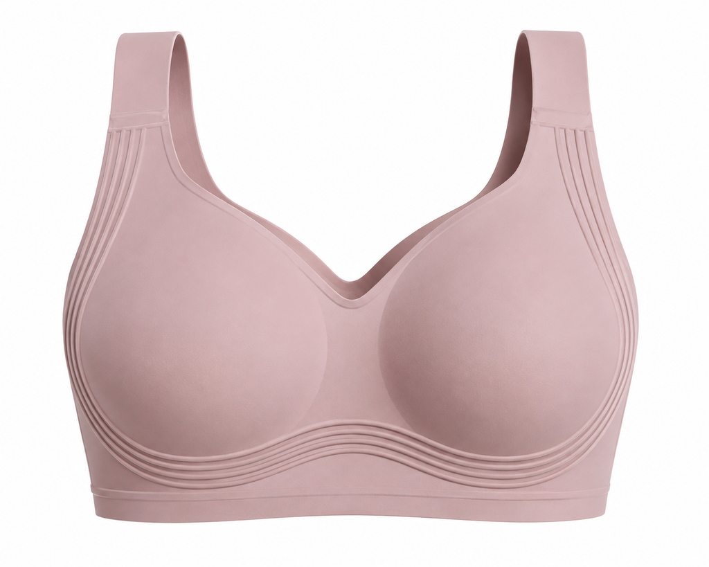 Dusty Rose HugMyBody™ Signature Jelly Bra with visible ribbed jelly support technology around the cups and sides, shown from the front on a white background.