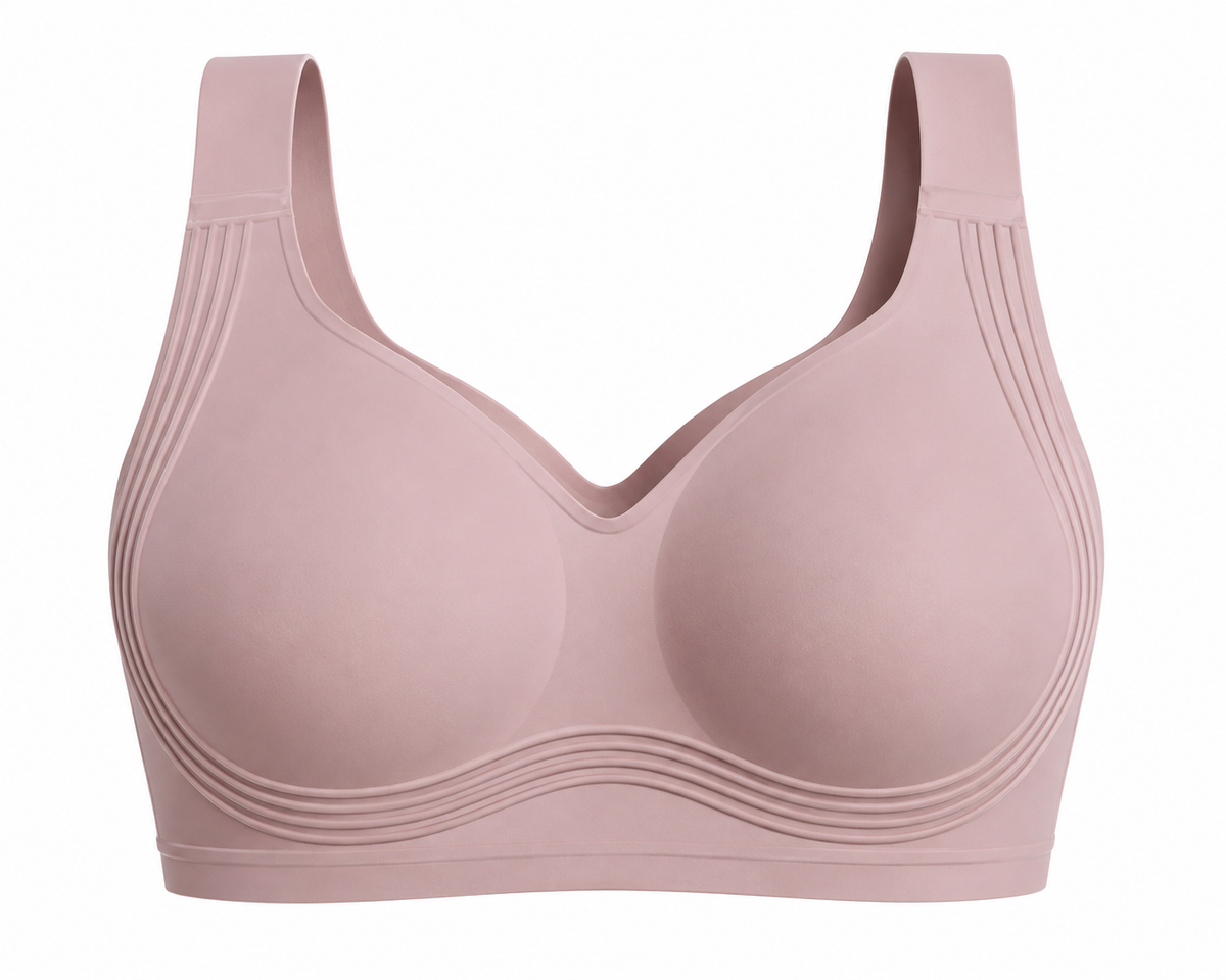 Dusty Rose HugMyBody™ Signature Jelly Bra with visible ribbed jelly support technology around the cups and sides, shown from the front on a white background.