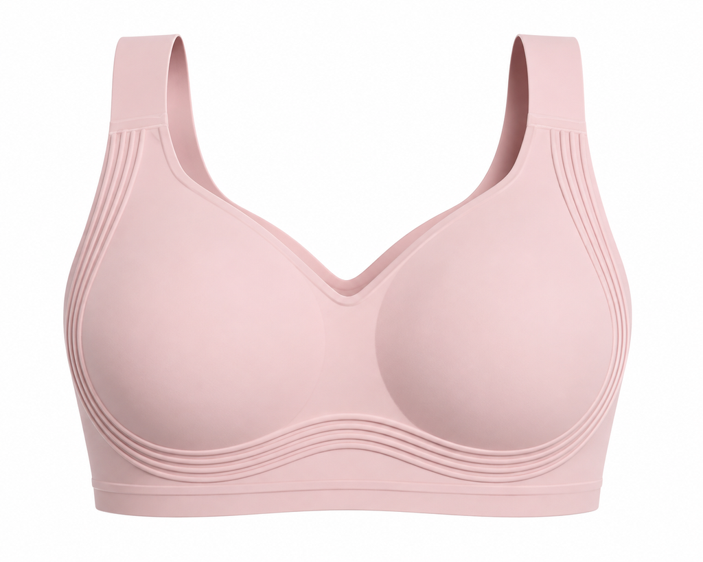 Pink HugMyBody™ Signature Jelly Bra with visible ribbed jelly support technology around the cups and sides, shown from the front on a white background.