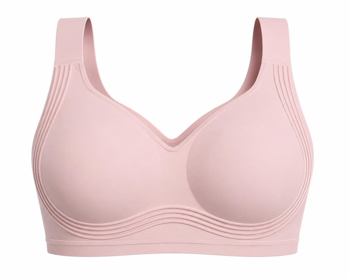 Pink HugMyBody™ Signature Jelly Bra with visible ribbed jelly support technology around the cups and sides, shown from the front on a white background.